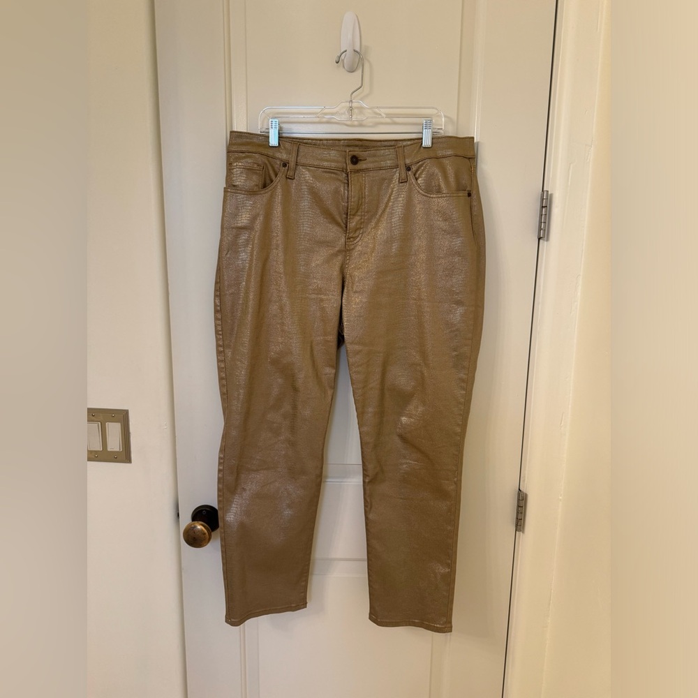 Chico's So Slimming Gold Metallic Alligator Ankle Jeans 3 16
